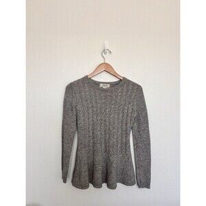 PLY Cashmere Sweater Women’s Size S Gray Cable Knit Fitted Pullover Peplum Soft
